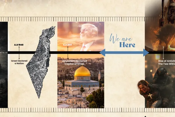 The chart at the present day: Israel reborn, Jerusalem its capital, and the words We are Here